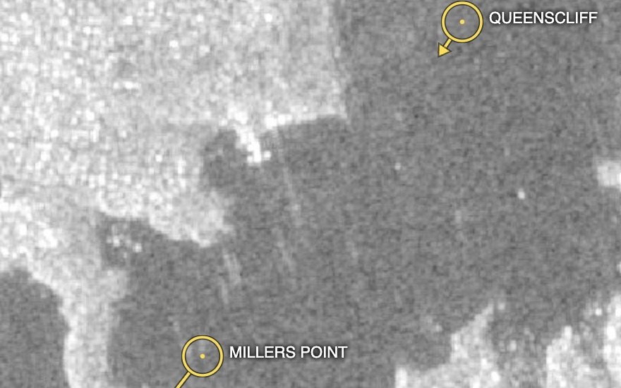 AIS vessels over Sentinel-1 SAR — Named tracks + MMSI, all-weather