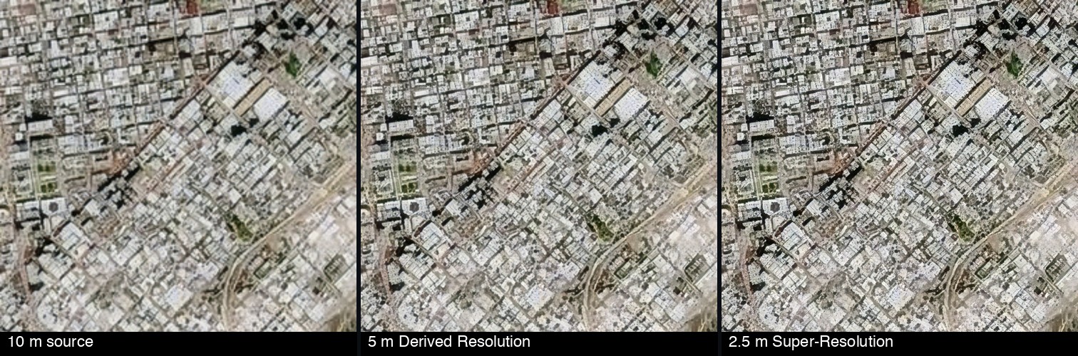 San Francisco — same area at 10 m / 5 m / 2.5 m