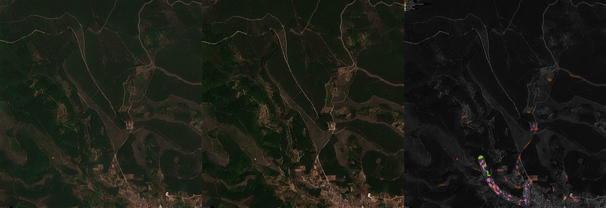 Dry fuel near power line — Serra da Estrela, Portugal, 2022-07-08 to 2022-08-02 (before, after, detections: Dry fuel)
