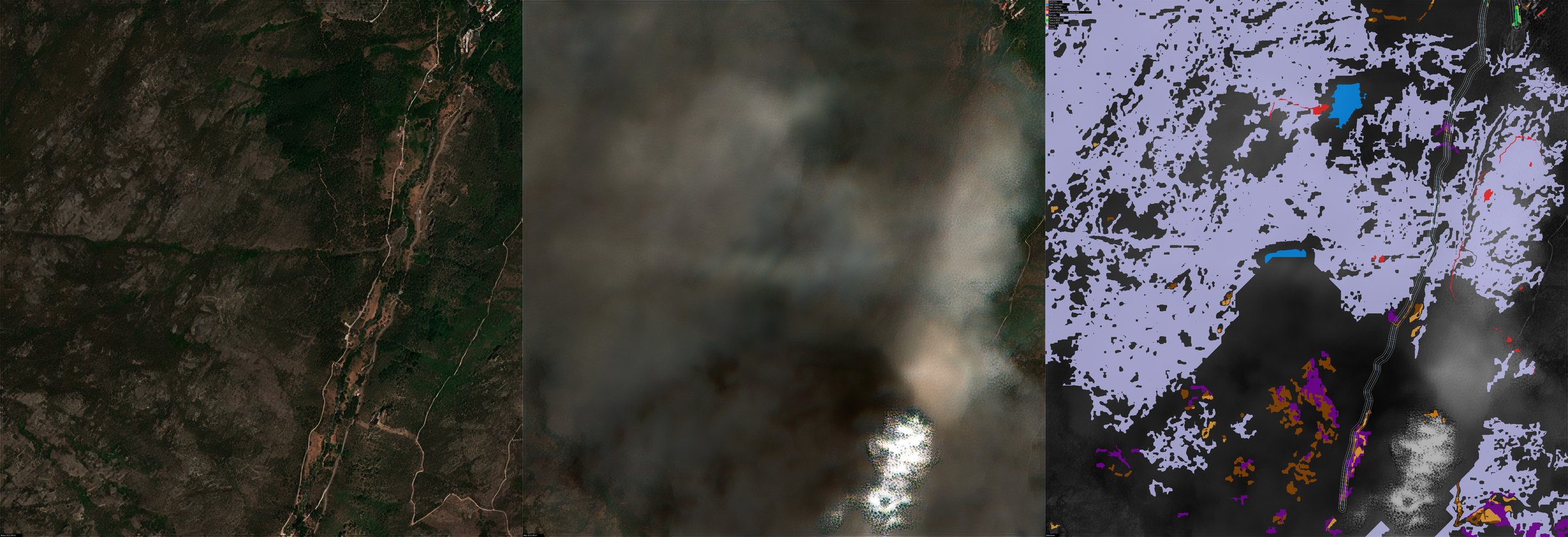 Wildfire smoke plume — Serra da Estrela, Portugal, 2022-08-02 to 2022-08-07 (before, after, detections: Smoke)