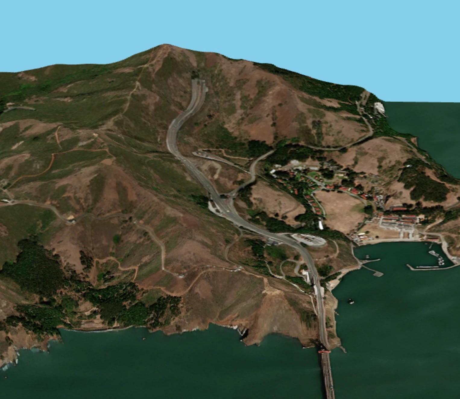 Marin Headlands and the Golden Gate Bridge — 3D view of the DSM with 1m imagery