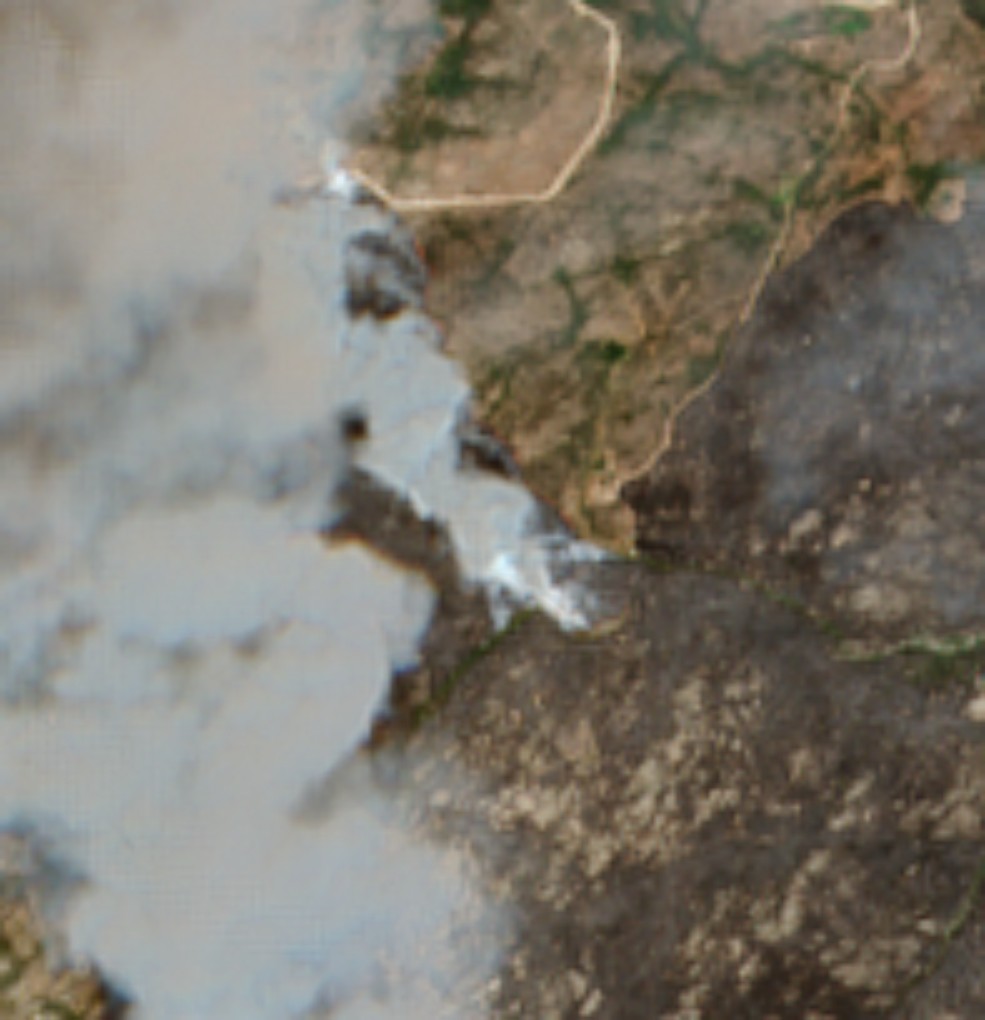 Active fire and smoke, true colour — 7 Aug 2022