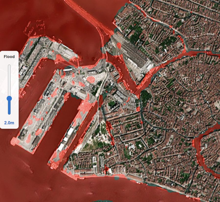 Venice, Italy — Flooding at 2m above sea level