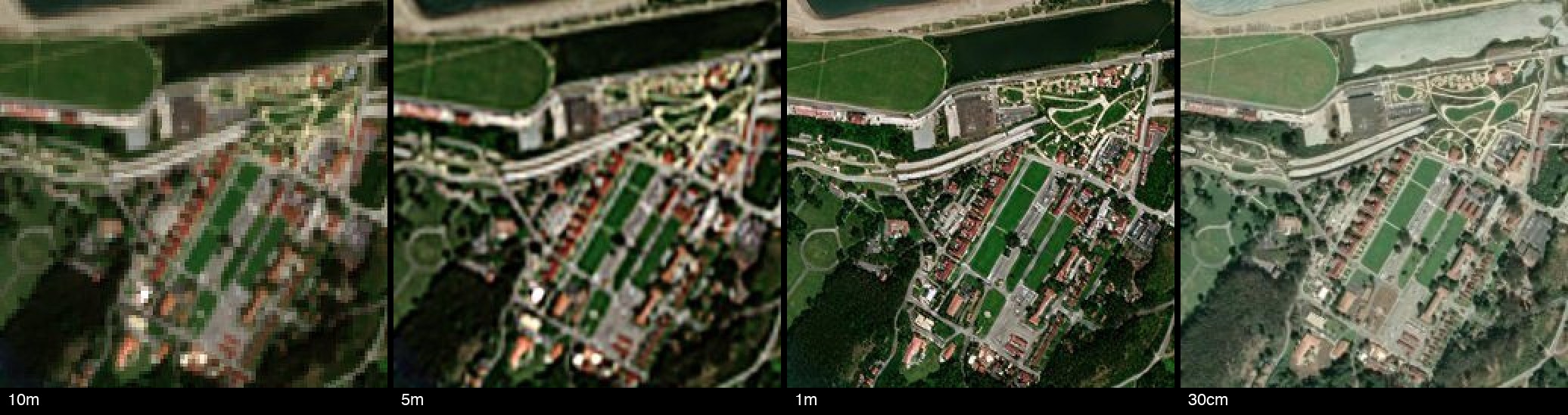 Presidio, San Francisco — Sentinel-2 at 10m, 5m and 1m, and 30cm commercial imagery
