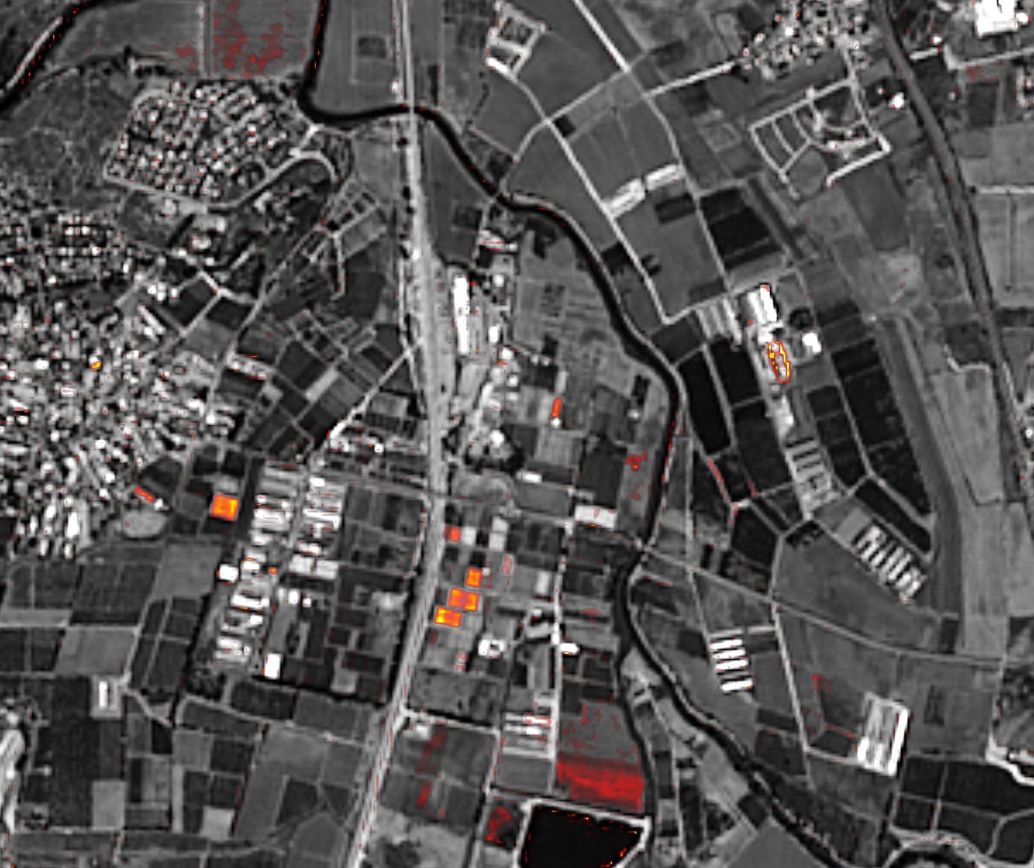 Farmland and villages, Sharon plain, Israel, 16 Sep 2026 — local moisture increase at 2m; users overlay their pipe network and check the spots along it